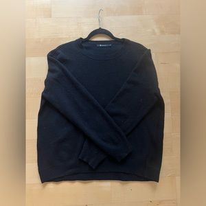T Alexander Wang Black Merino Wool & Cashmere Blend Fleece Back Crew Neck